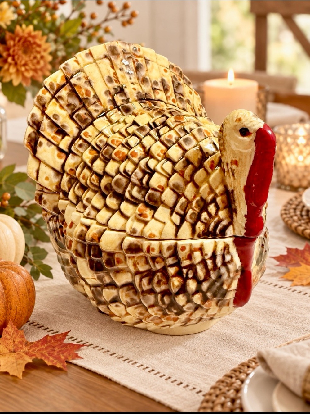 Vintage 1986 ATS Ceramic Turkey Canister Thanksgiving Fall Decor Jar